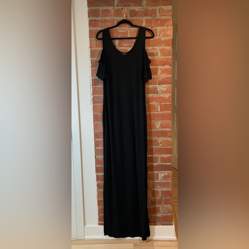 Long tall, Sally  Super Long Black cold shoulder Jersey Dress.